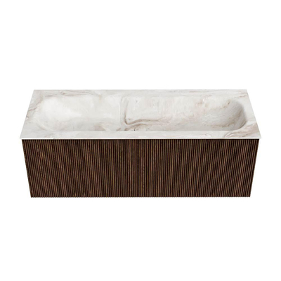MONDIAZ KURVE-DLUX Meuble de salle de bains 120 cm couleur Walnut avec 1 tiroir. Lavabo BIG LARGE central 2 trous de robinet couleur Frappe.