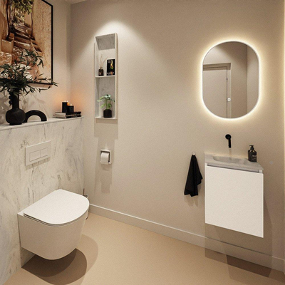 MONDIAZ TURE-DLUX Meuble de toilettes 40cm Talc. EDEN lavabo Opalo position milieu. Sans trou de robinet.