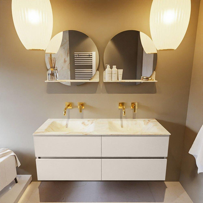 MONDIAZ VICA-DLUX Ensemble meuble de salle de bains - 130cm - meuble bas linen - 4 tiroirs - lavabo encastré cloud double - sans trous de robinet - version haute 60cm - frape