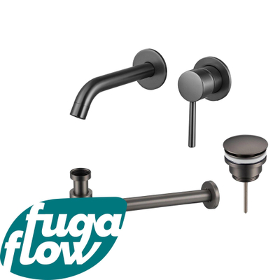 FugaFlow Eccelente Sobrado Badkamer Slim Wastafelkraanset - inbouw wastafelkraan - klikwaste plug - design sifon - PVD Gepolijst Gunmetal