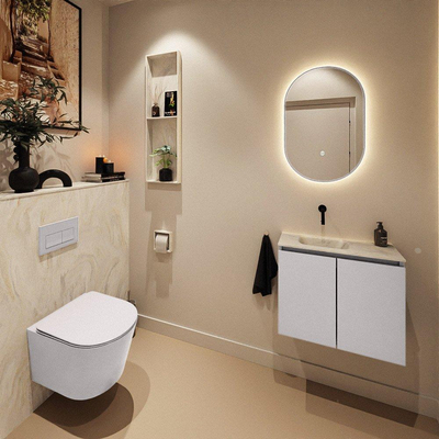 MONDIAZ TURE-DLUX Meuble toilette - 60cm - Cale - EDEN - vasque Ostra - position gauche - sans trou de robinet