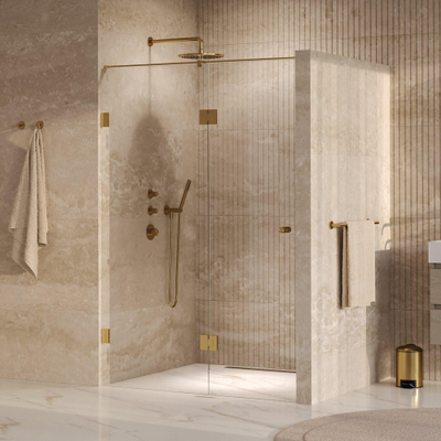 BRAUER Void Carving Nisdeur - 2-delig - 130x200cm - 60cm draaideur aan glas - glascoating - omkeerbaar - helder glas - geborsteld goud PVD