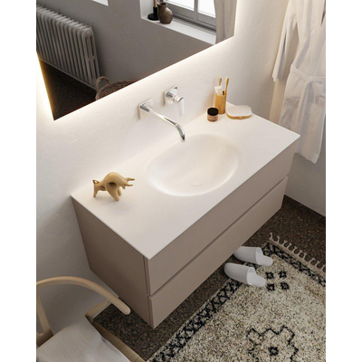 ENSEMBLE DE MEUBLE MONDIAZ VICA - 100cm - 2 tiroirs - lavabo Moon central - 0 trous de robinet - solid surface smoke