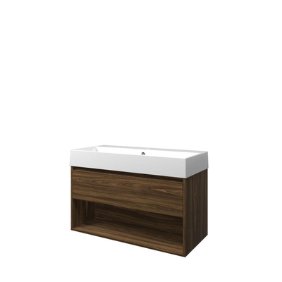 Proline loft ensemble de meubles de salle de bains 100x46x62cm meuble avec étagère chêne cabana avec 1 trou pour robinet porcelaine blanc brillant