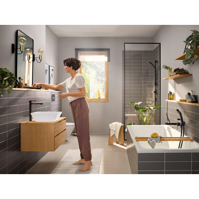 Hansgrohe Rebris E 1-gats highriser wastafelkraan 240 coolstart m. waste mat zwart