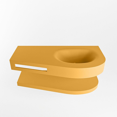 MONDIAZ RIVA Ensemble de meuble salle de bain - 100x50x5.8cm - 0 tiroirs - Ocre mat - 0 trous de robinet - lavabo à droite - solid surface ocre