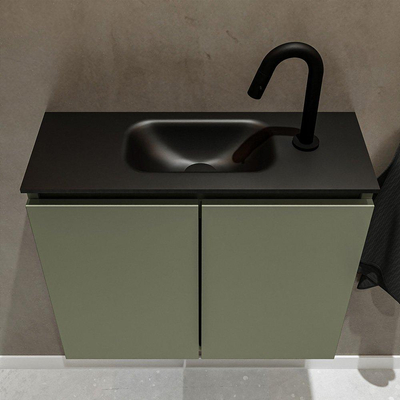 MONDIAZ TURE Fonteinset - 60x23x50cm - 1 kraangat - 2 deuren - army mat - Wasbak midden - Solid Surface Zwart