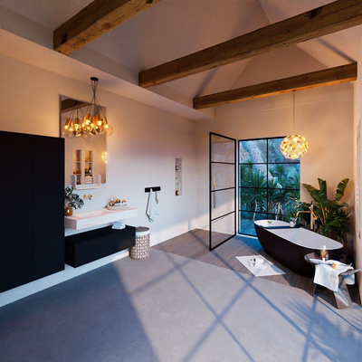MONDIAZ ALAN - DLUX Ensemble de meuble de salle de bains - 100cm - meuble bas - Urban - 1 tiroir - lavabo suspendu - vasque à gauche - 0 trous de robinet - Ostra