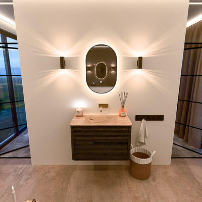 Mondiaz CIRO-DLUX Meuble de salle de bains - 80x45x50cm - lavabo en solid surface Arena - 1 vasque au milieu - sans trous de robinetterie - 2 tiroirs - Shadow