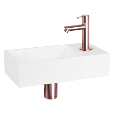 Differnz Solid pack lave-mains – 36 x 18,5 x 9 cm – Solid Surface blanc – robinet droit cuivre