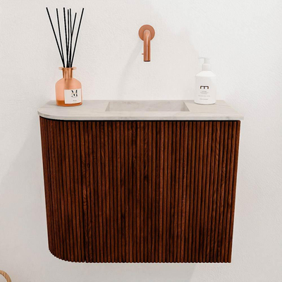 Mondiaz JOYA-DLUX 51.6cm toiletmeubel - ronding links kleur Ruby - Wastafel FAYE positie Rechts Zonder kraangat kleur Ostra.