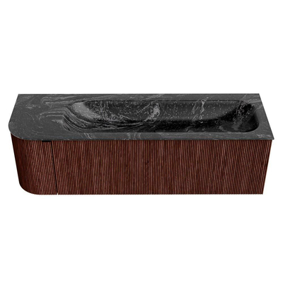 Mondiaz KURVE-DLUX Badkamermeubelset - 145x46x40cm - 1 lade - 1 deur - wastafel solid surface - rechts - zonder kraangat - Ruby