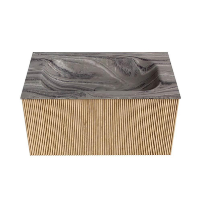 MONDIAZ KURVE-DLUX Meuble de salle de bains 80 cm couleur Oak avec 1 tiroir et 0 porte. Lavabo BIG SMALL Central sans trou de robinet Sombra.