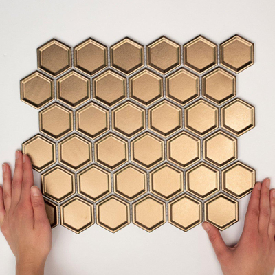 The Mosaic Factory Barcelona mozaïektegel - 28.2x32.1cm - wandtegel - Zeshoek/Hexagon - Porselein - Bronze Metallic (brons) - per stuk