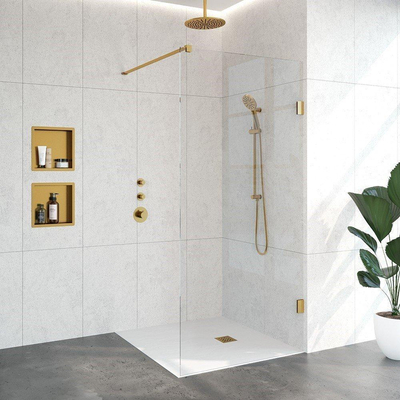 BRAUER Créer Douche à l'italienne - 100x200cm - sans profil - anti-calcaire - verre de sécurité 8mm - Or brossé