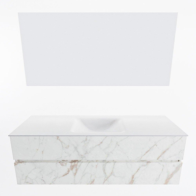 Mondiaz VICA ensemble de meuble de salle de bain - 150cm - meuble sous-vasque carrara - 2 tiroirs - lavabo cloud milieu - 1 trou de robinet - couleur talc - miroir LED - version XL 60cm haut