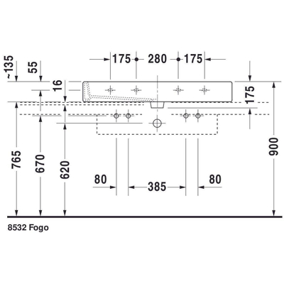 Duravit Vero Wastafel -100x47cm - 2 kraangaten - wondergliss - overloop - wit