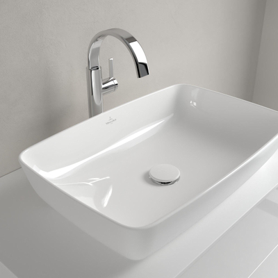 Villeroy & Boch Artis opzetwastafel - 58x38cm - zonder kraangat - zonder overloop CeramicPlus - Stone White (mat wit)