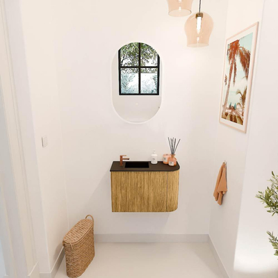 Mondiaz JOYA 61.6cm toiletmeubel - ronding rechts kleur Oak - Wastafel FAYE positie Links 1 kraangat kleur Urban.