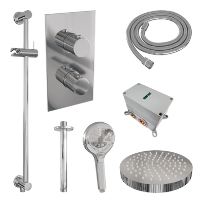 BRAUER Stripe Thermostatische Inbouw Regendouche - 3-weg - rechthoekig - SET 24 - 25cm douchekop - plafondarm - 3-standen handdouche - doucheslang - geïntegreerde glijstang - chroom