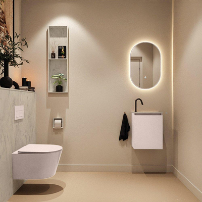 MONDIAZ TURE-DLUX Meuble toilette - 40cm - Rosee - EDEN - vasque Opalo - position droite - 1 trou de robinet