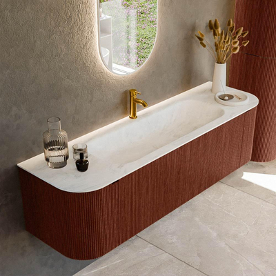 Mondiaz KURVE-DLUX Ensemble de meuble salle de bain - 160x46x40cm - 1 tiroir - 2 portes - lavabo en solid surface - milieu - 1 trou de robinet - Ruby