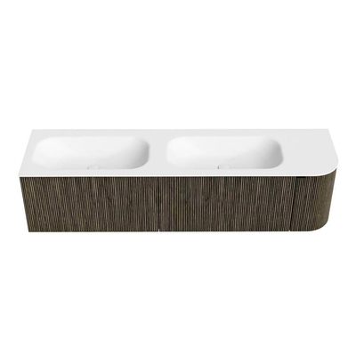Mondiaz KURVE Badkamermeubelset - 175x46x40cm - 2 lade - 1 deur - wastafel solid surface - dubbel / links - 2 kraangaten - Shadow
