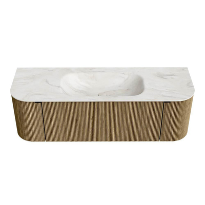Mondiaz KURVE-DLUX Badkamermeubelset - 140x46x40cm - 1 lade - 2 deuren - wastafel solid surface - midden - zonder kraangat - Dusk
