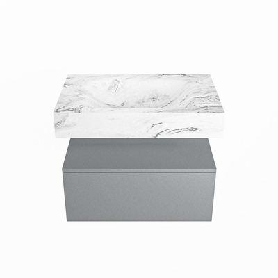 MONDIAZ ALAN - DLUX Badkamermeubelset - 70cm - onderkast - Plata - 1 lade - vrijhangende wastafel - wasbak midden - 1 kraangat - Glace