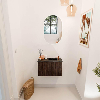 Mondiaz JOYA-DLUX 60cm meuble de toilette - couleur Walnut - Vasque FAYE position Droite 1 trou de robinet couleur Lava.