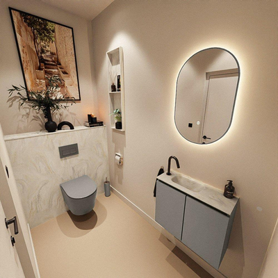 MONDIAZ TURE-DLUX Meuble pour toilettes 60 cm Smoke. EDEN lavabo Ostra position à gauche. Avec 1 trou de robinet.
