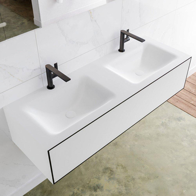 Mondiaz Lagom Meuble avec 1 tiroir 130x30x45cm vasque double Cloud 2 trous de robinet Solid Surface Urban