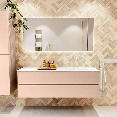 MONDIAZ VICA Ensemble meuble de salle de bains - 150cm - sous-meuble rosee - 2 tiroirs - lavabo moon à droite - sans trous de robinet - version haute 60cm - talc
