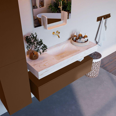 Mondiaz ALAN-DLUX Ensemble de meuble - 120cm - meuble Rust mat - 1 tiroir - Lavabo Cloud Ostra suspendu - vasque Centre - 0 trous de robinet