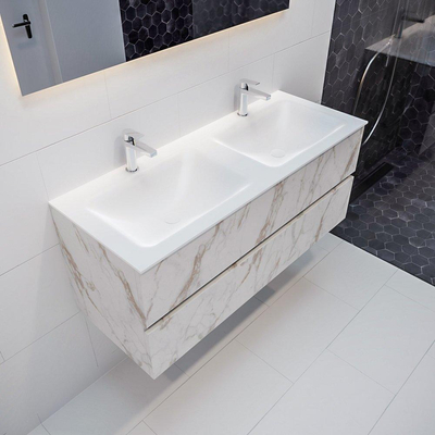 ENSEMBLE DE MEUBLE MONDIAZ VICA - 120cm - 2 tiroirs - lavabo Cloud double - 2 trous de robinet - solid surface marbre carrara