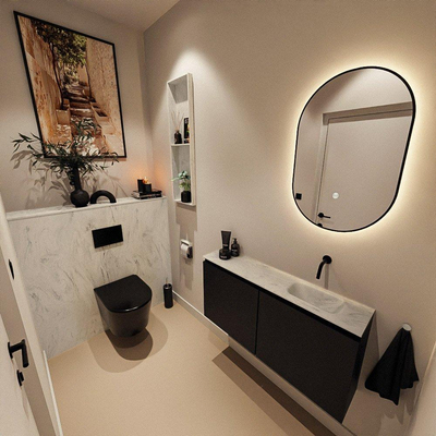 MONDIAZ TURE-DLUX Meuble toilette - 100cm - Urban - EDEN - vasque Opalo - position droite - sans trou de robinet