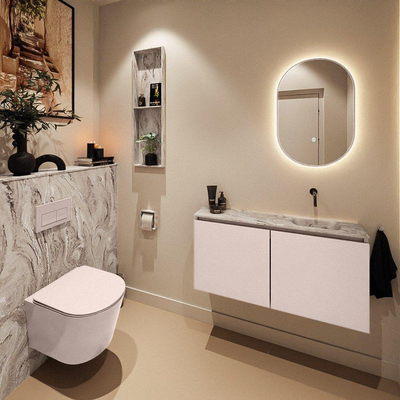 MONDIAZ TURE-DLUX meuble WC 100cm Rosee. Lavabo EDEN Glace position droite. Sans trou de robinet.