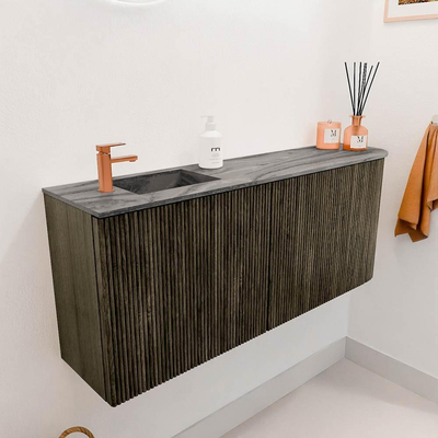 Mondiaz JOYA-DLUX 101.6cm meuble de salle de bains WC - arrondi droit couleur Shadow - Vasque FAYE position Gauche 1 trou de robinet couleur Sombra.