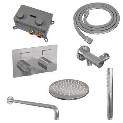 BRAUER Chrome Carving inbouw regendoucheset – Ø20 cm hoofddouche – 40 cm gebogen wandarm – staafhanddouche – set 51