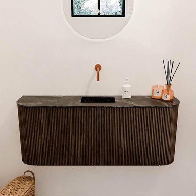 Mondiaz JOYA-DLUX Meuble de salle de bains 103.2cm - arrondis gauche et droite couleur Noyer - Vasque FAYE position Milieu Sans trou de robinet couleur Lava