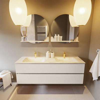 Mondiaz VICA-DLUX Ensemble de meuble de salle de bain - 150cm - meuble sous-vasque lin - 2 tiroirs - lavabo encastrée cloud double - 2 trous de robinet - version haute de 60cm - ostra