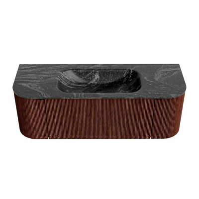 Mondiaz KURVE-DLUX Badkamermeubelset - 130x46x40cm - 1 lade - 2 deuren - wastafel solid surface - midden - 1 kraangat - Ruby