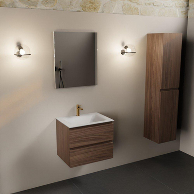 Mondiaz Aivy badmeubelset - 60x45x50cm - 1 kraangat - 1 wasbak talc Solid surface - Midden - 2 lades - Met spiegel - Melamine Mocha