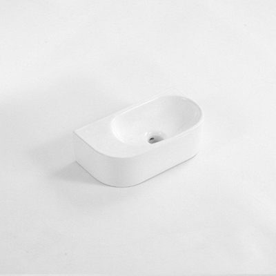 Fugaflow Efficiente Pietra Ensemble lave-mains – 40 x 21,5 x 12 cm – lisse – demi-rond – céramique – robinet pour lave-mains noir mat – bonde d’évacuation – siphon extra-plat – blanc brillant
