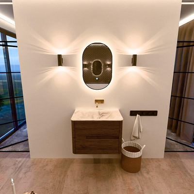 Mondiaz CIRO-DLUX Badkamermeubelset - 70x45x50cm - Solid surface wastafel Frappe - 1 wasbak Midden - zonder kraangaten - 2 lades - Dusk