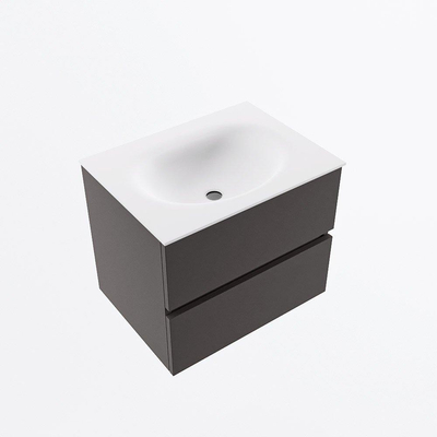 Mondiaz VICA ensemble de meuble de salle de bain - 60cm - meuble sous-vasque gris foncé - 2 tiroirs - lavabo lune milieu - sans trous de robinet - version haute de 60cm - talc