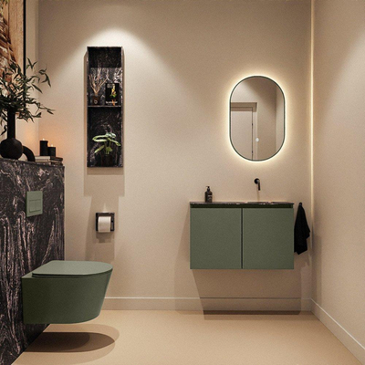 MONDIAZ TURE-DLUX Meuble de toilettes 80cm Army. Lavabo EDEN Lava position droite. Sans trou de robinet.