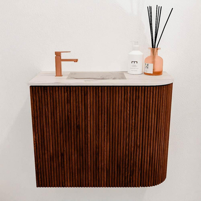 Mondiaz JOYA-DLUX 51.6cm toiletmeubel - ronding rechts kleur Ruby - Wastafel FAYE positie Links 1 kraangat kleur Nata.