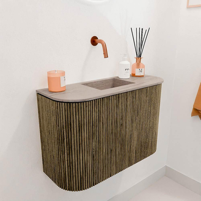 Mondiaz JOYA-DLUX Meuble de salle de bains 63.2cm - arrondi gauche et droite couleur Dusk - Vasque FAYE position Milieu Sans trou de robinet couleur Saba