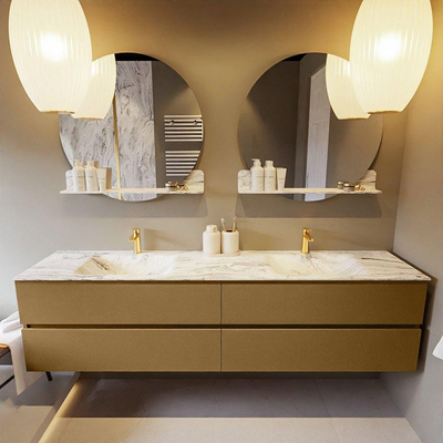 Mondiaz VICA-DLUX ensemble de meuble de salle de bain - 200cm - meuble sous-vasque oro - 4 tiroirs - lavabo encastré cloud double - 2 trous de robinet - version haute de 60cm - glace